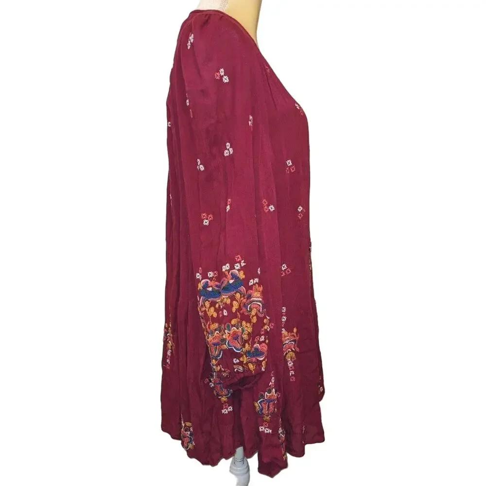Free People Embroidered Balloon Sleeve Trapeze Dress EUC - Picture 3 of 8